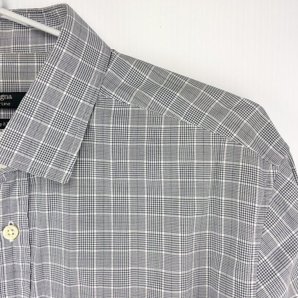 Z ZEGNA Silver Line Drop 8 Fit Checked 100% Cotton Slim Fit Sz 43/17 XL - Picture 2 of 5